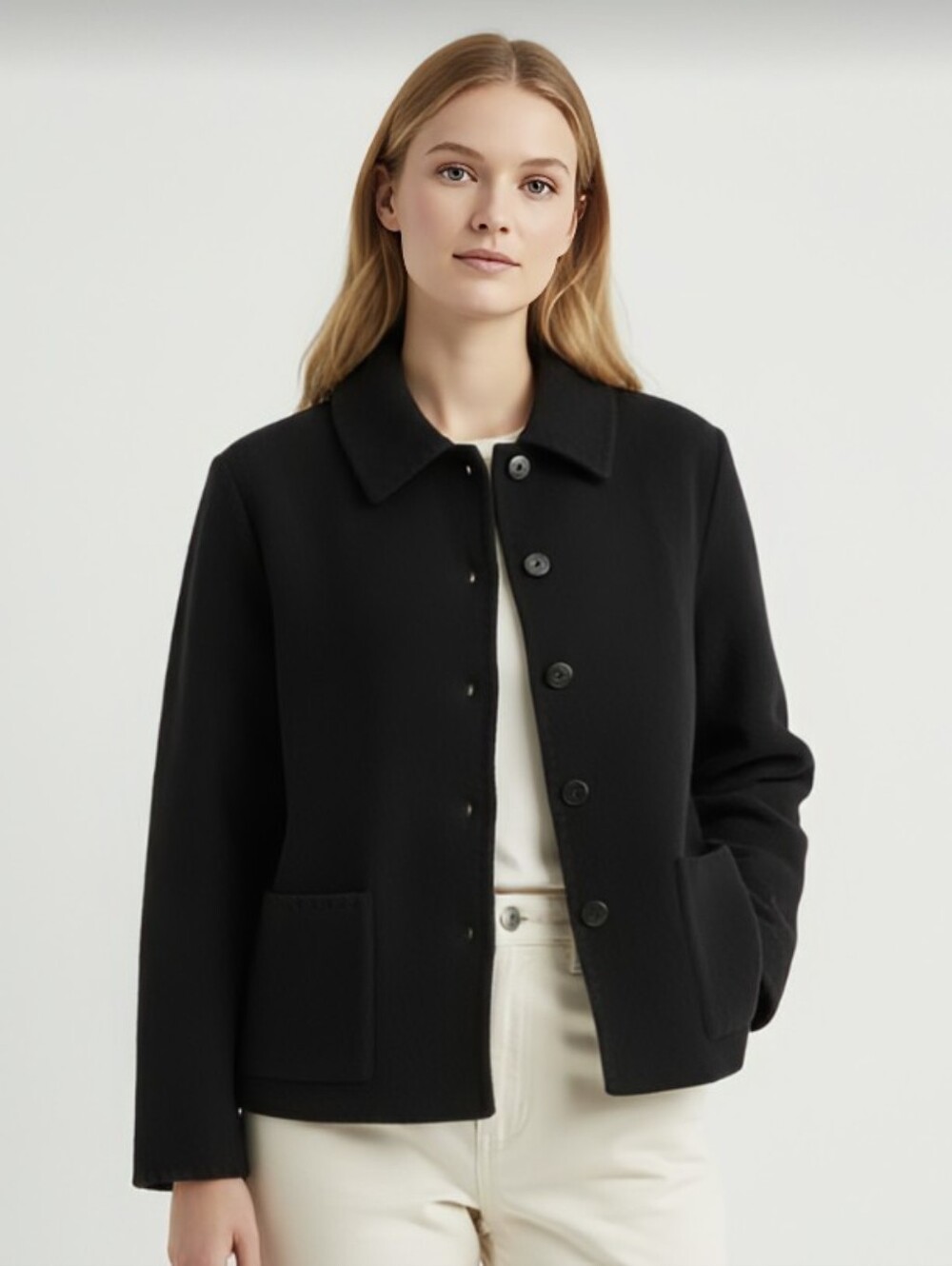 REQUIREMENTS PETITE! LUX BLACK BOILED WOOL, POCKETED CARDIGAN SWEATER JACKET! PL